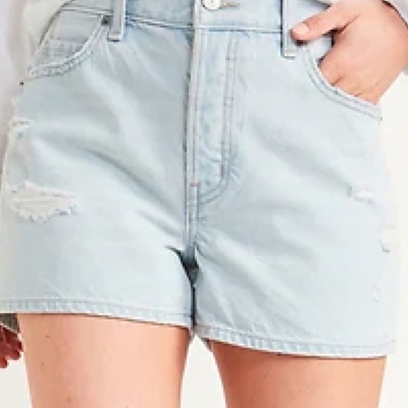 High-Waisted Button-Fly Slouchy Straight Ripped Non-Stretch Jean Shorts $40 22 - Picture 3 of 5